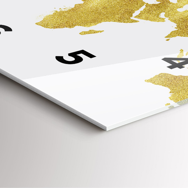 Wanduhr modern quadratisch Goldene Weltkarte