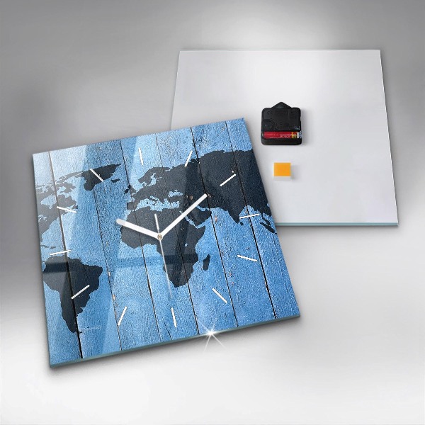 Wanduhr modern quadratisch Tafel Weltkarte