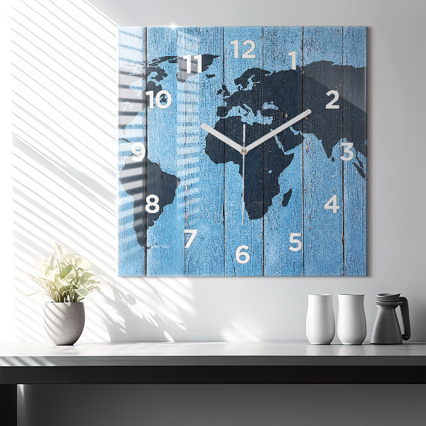 Wanduhr modern quadratisch Tafel Weltkarte