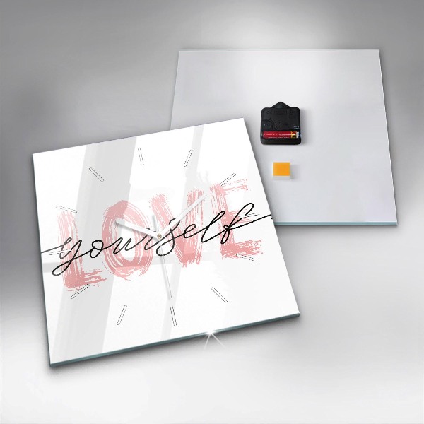 Wanduhr quadratisch Inschrift Liebe dich selbst