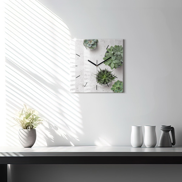Wanduhr modern quadratisch Dekorative Pflanzen