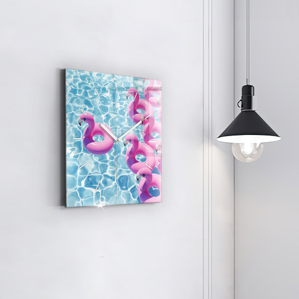 Wanduhr quadratisch Aufblasbare Flamingos