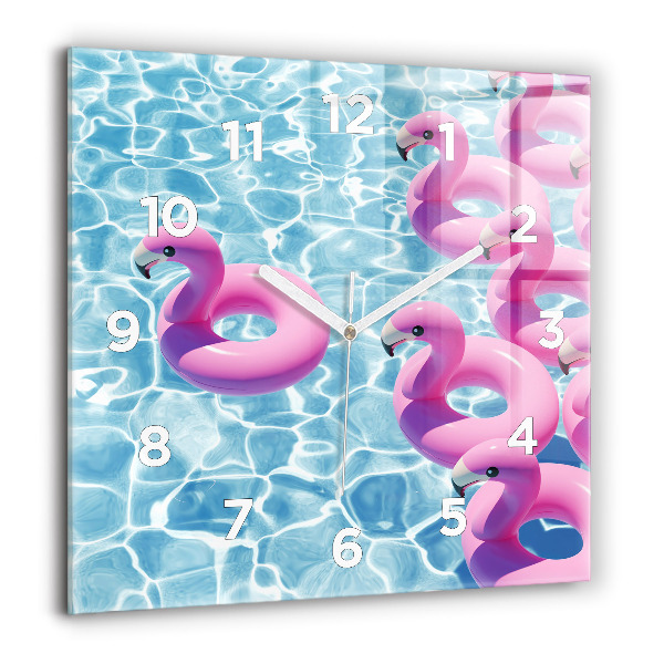 Wanduhr quadratisch Aufblasbare Flamingos
