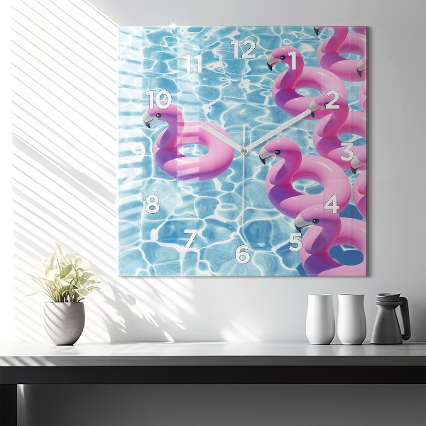 Wanduhr quadratisch Aufblasbare Flamingos