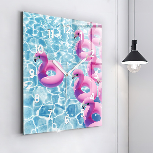Wanduhr quadratisch Aufblasbare Flamingos