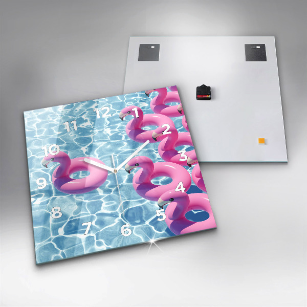 Wanduhr quadratisch Aufblasbare Flamingos