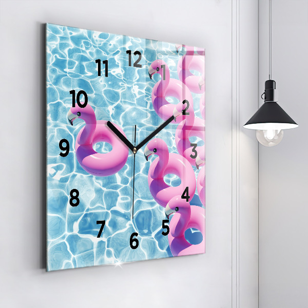 Wanduhr quadratisch Aufblasbare Flamingos