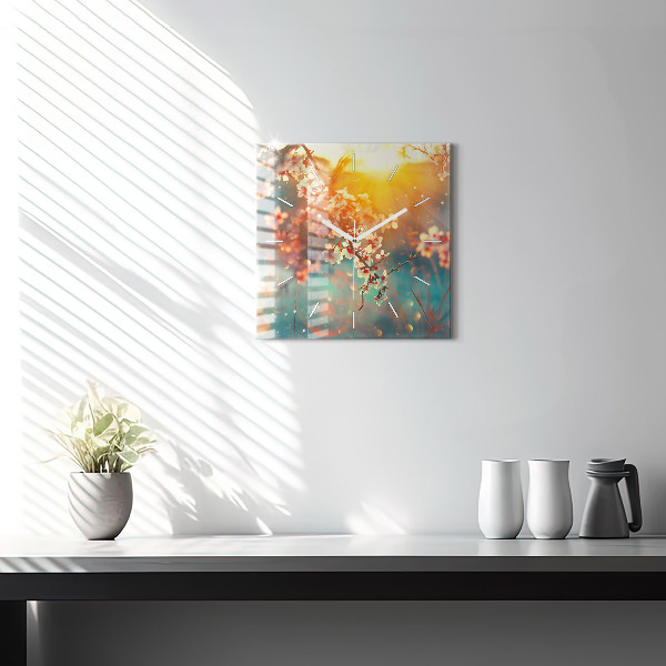 Wanduhr modern quadratisch Frühlingsblumen