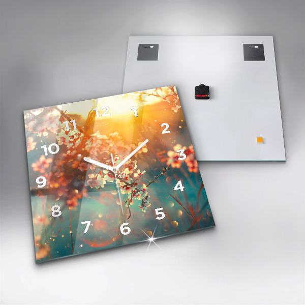 Wanduhr modern quadratisch Frühlingsblumen