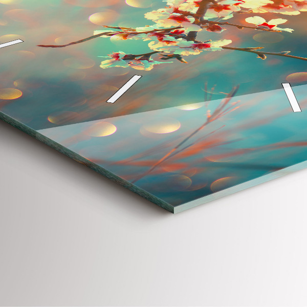 Wanduhr modern quadratisch Frühlingsblumen