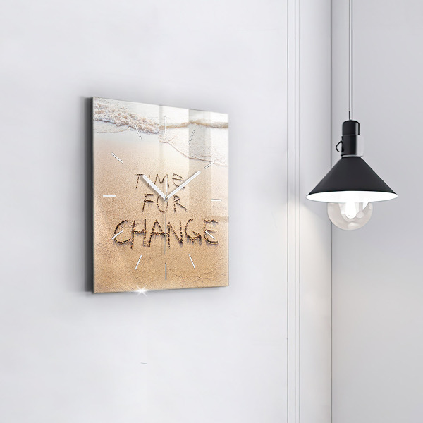 Wanduhr modern quadratisch Zitat am Strand