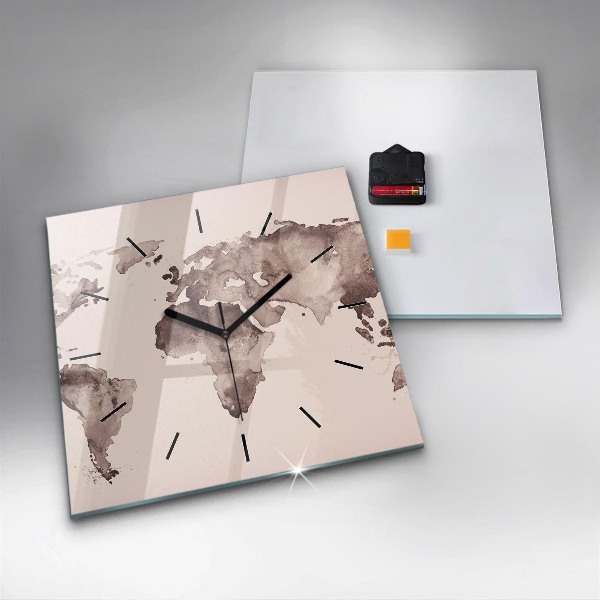 Wanduhr modern quadratisch Aquarellkarte der Welt