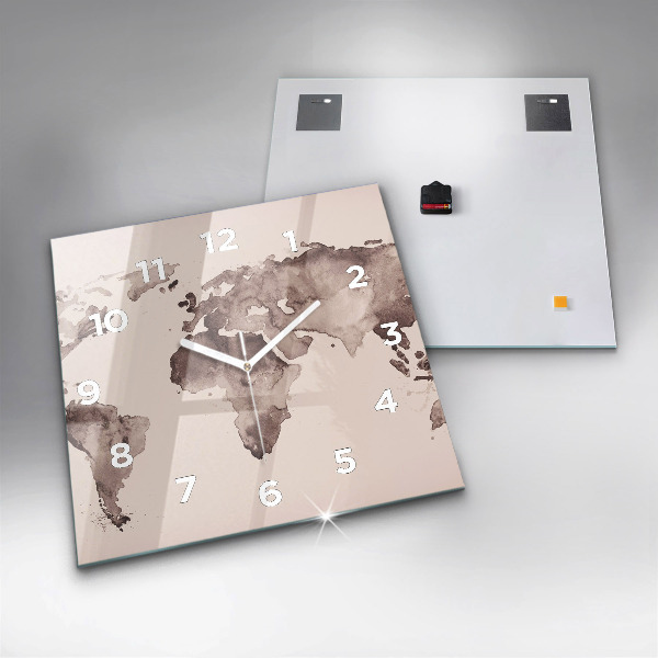 Wanduhr modern quadratisch Aquarellkarte der Welt