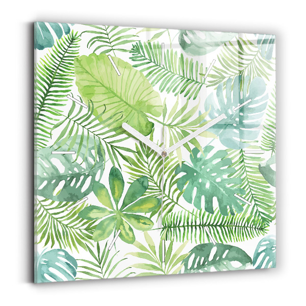 Wanduhr modern quadratisch Grüne Blätter