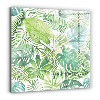 Wanduhr modern quadratisch Grüne Blätter