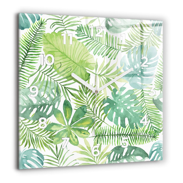 Wanduhr modern quadratisch Grüne Blätter