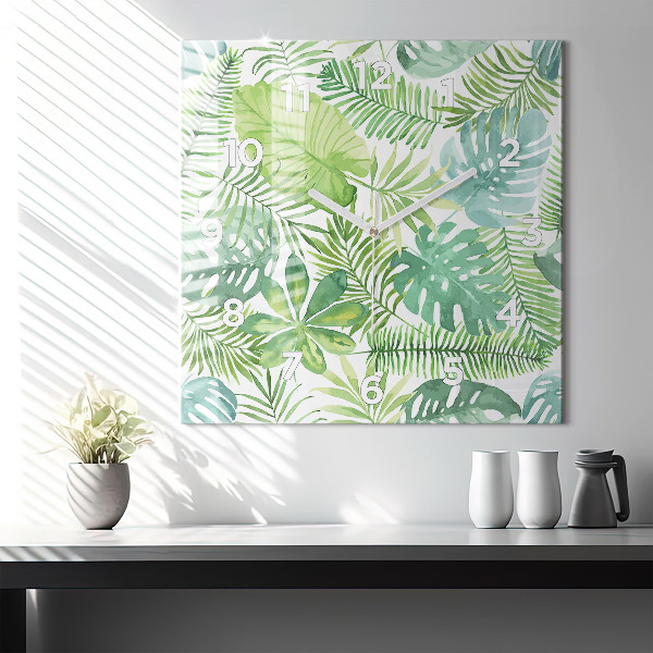 Wanduhr modern quadratisch Grüne Blätter