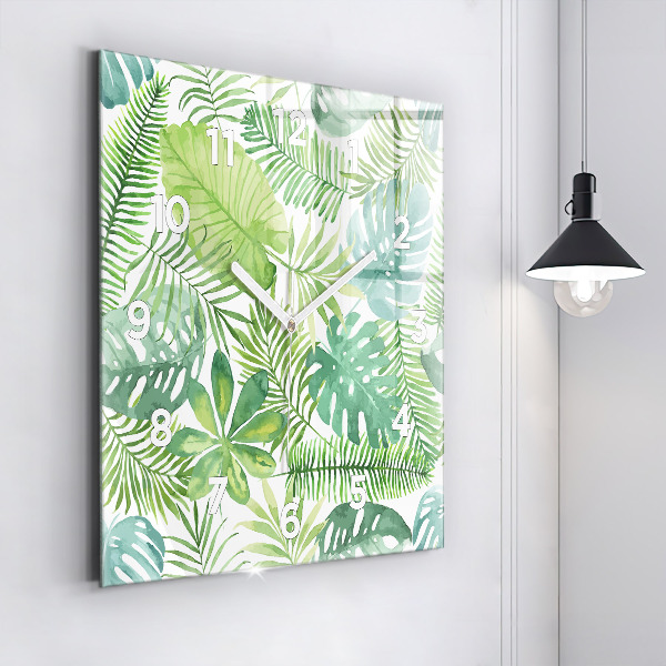 Wanduhr modern quadratisch Grüne Blätter