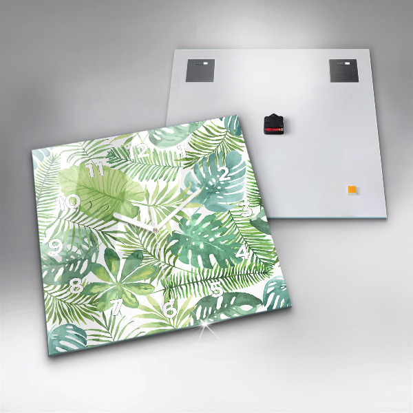 Wanduhr modern quadratisch Grüne Blätter