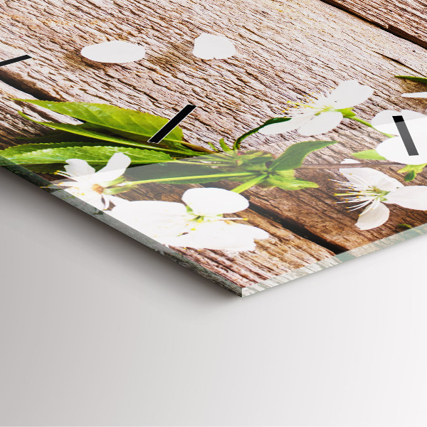 Wanduhr quadratisch Blumen auf Holz