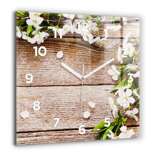 Wanduhr quadratisch Blumen auf Holz