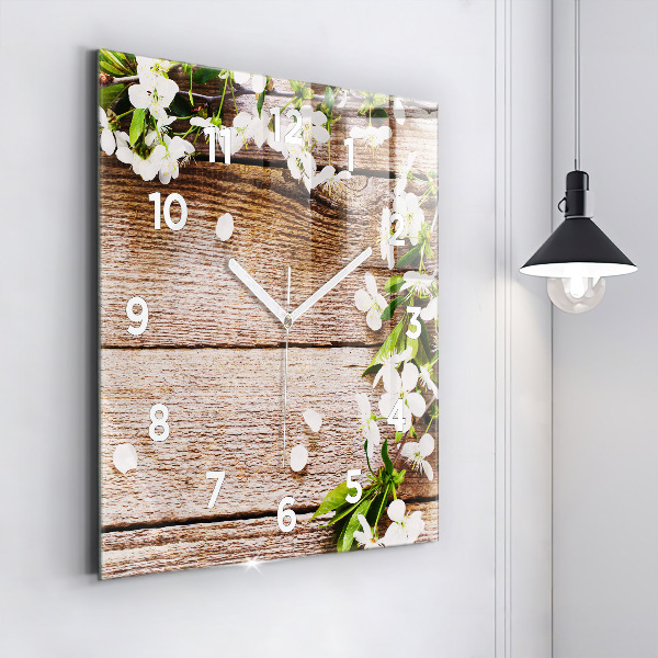 Wanduhr quadratisch Blumen auf Holz
