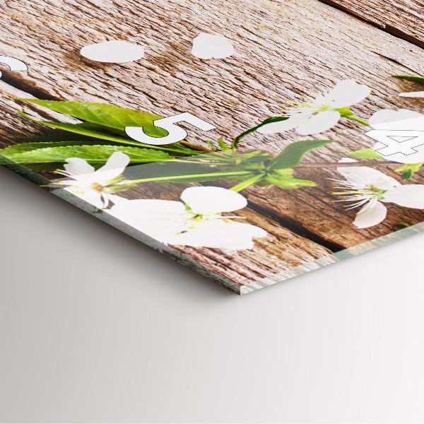 Wanduhr quadratisch Blumen auf Holz