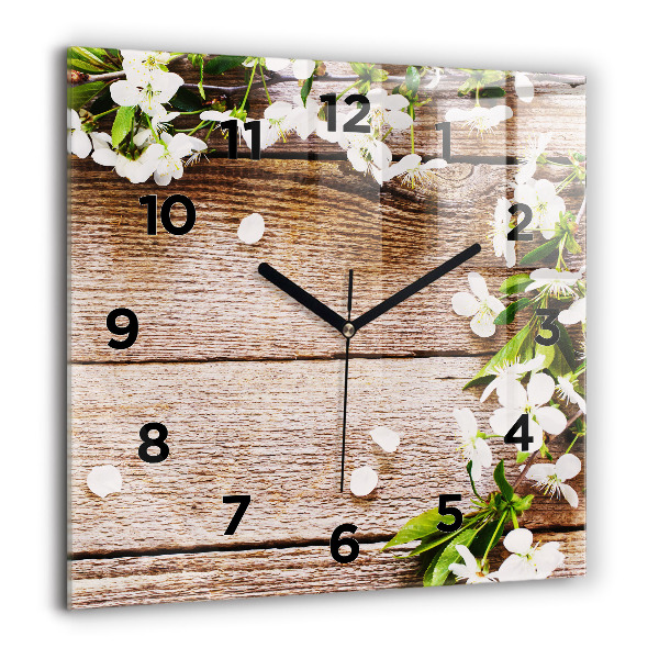 Wanduhr quadratisch Blumen auf Holz
