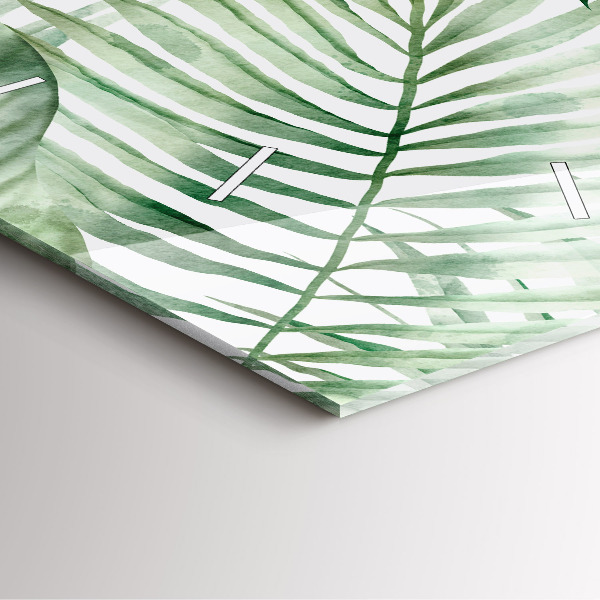 Wanduhr modern quadratisch Gemalte Pflanzenblätter