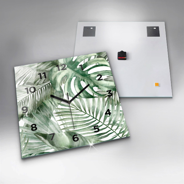 Wanduhr modern quadratisch Gemalte Pflanzenblätter