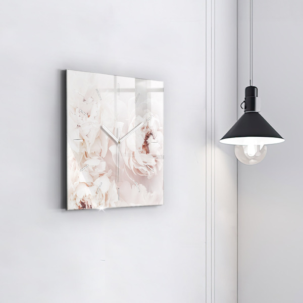 Wanduhr modern quadratisch Pfingstrosenblüten