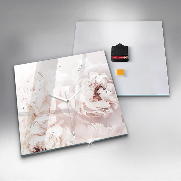 Wanduhr modern quadratisch Pfingstrosenblüten