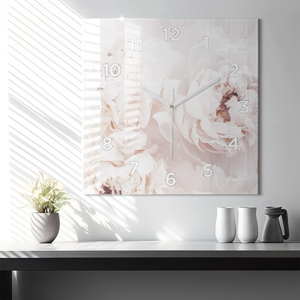 Wanduhr modern quadratisch Pfingstrosenblüten