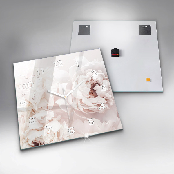 Wanduhr modern quadratisch Pfingstrosenblüten