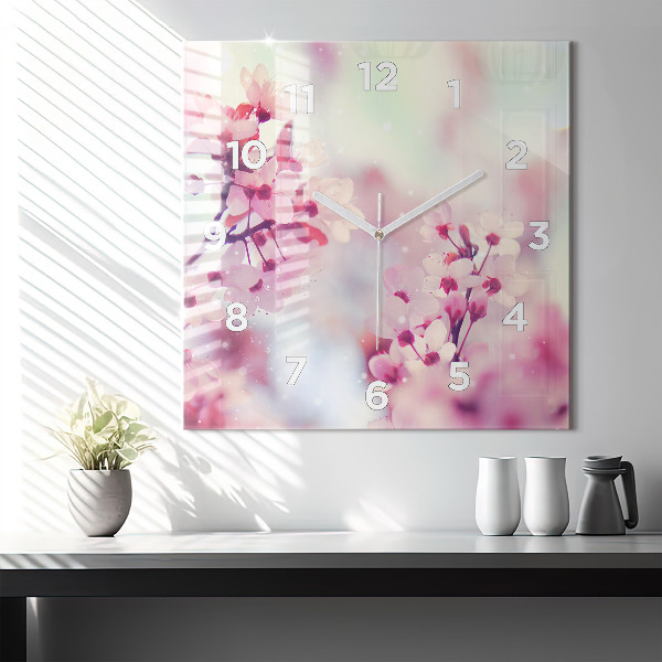 Wanduhr modern quadratisch Frühlingsblumen