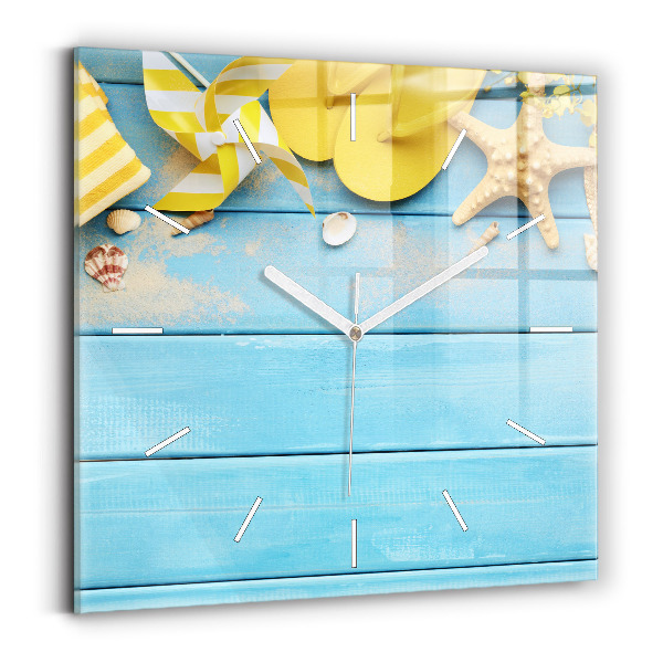 Wanduhr quadratisch mit motiv Strandzubehör und Tafeln