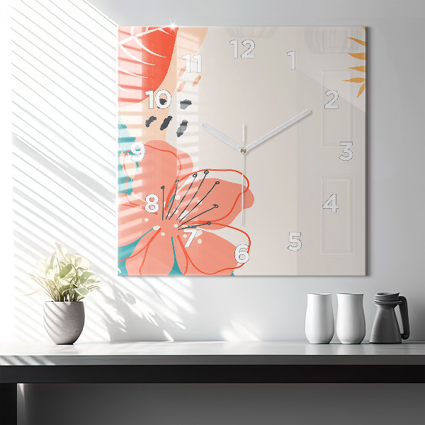 Wanduhr modern quadratisch Hawaiianische Pflanzen