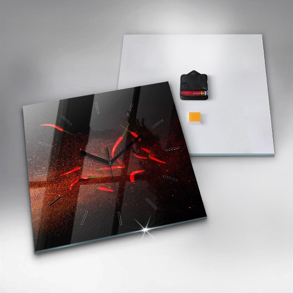 Wanduhr modern quadratisch Chili-Schoten