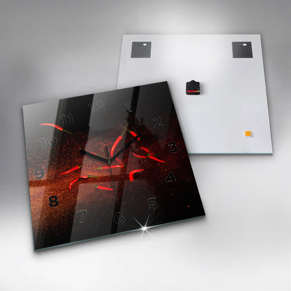 Wanduhr modern quadratisch Chili-Schoten