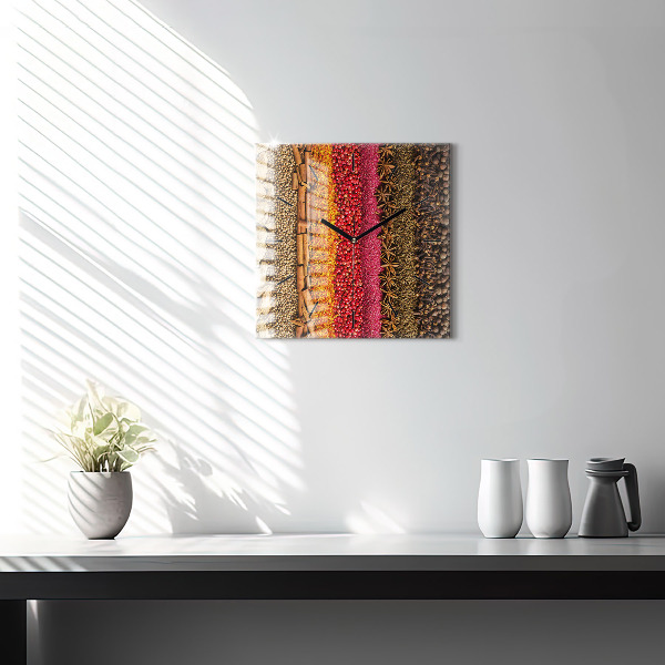 Wanduhr quadratisch Reihen von Gewürzen