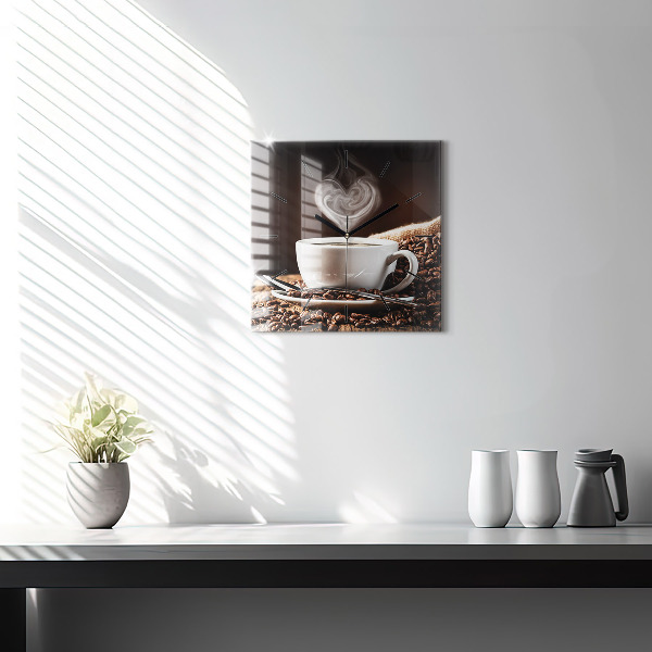 Wanduhr modern quadratisch Kaffeetasse