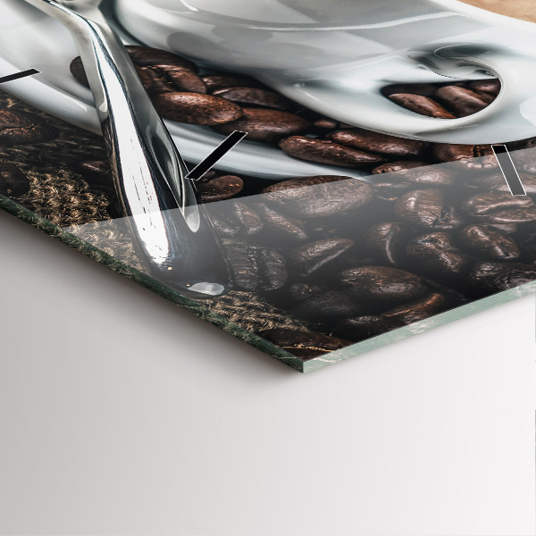 Wanduhr quadratisch Tasse und Kaffeebohnen