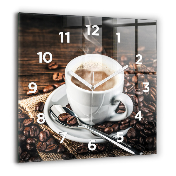 Wanduhr quadratisch Tasse und Kaffeebohnen