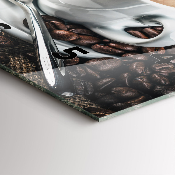 Wanduhr quadratisch Tasse und Kaffeebohnen