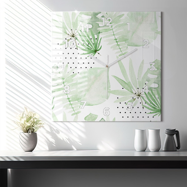 Wanduhr quadratisch Grüne Blätter