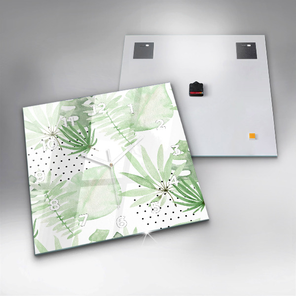 Wanduhr quadratisch Grüne Blätter