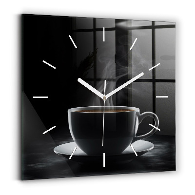 Wanduhr quadratisch Tasse mit schwarzem Kaffee