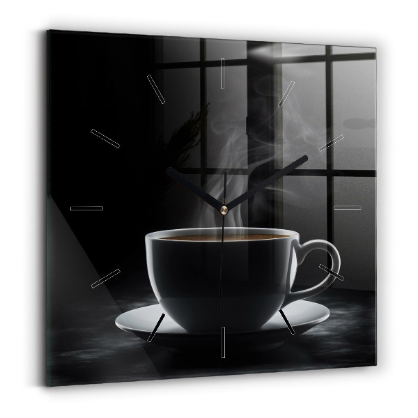 Wanduhr quadratisch Tasse mit schwarzem Kaffee
