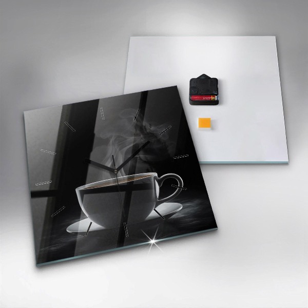 Wanduhr quadratisch Tasse mit schwarzem Kaffee