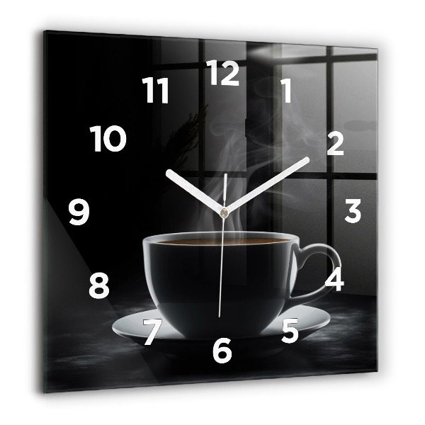 Wanduhr quadratisch Tasse mit schwarzem Kaffee